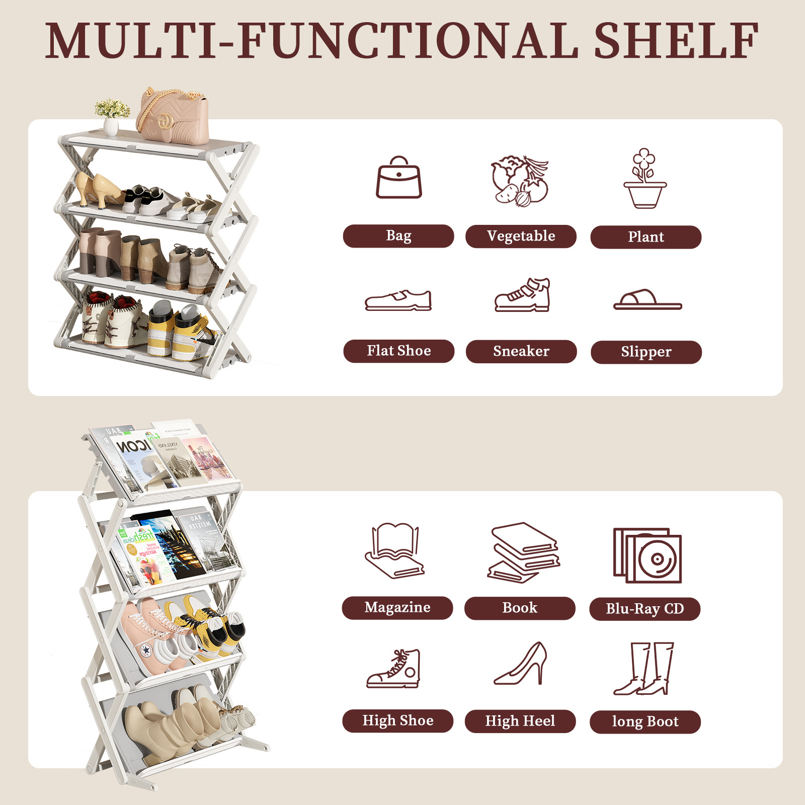 HAIXIN Plastic Not Inclined Shoe Rack Double Deformation Folding Shoe Rack