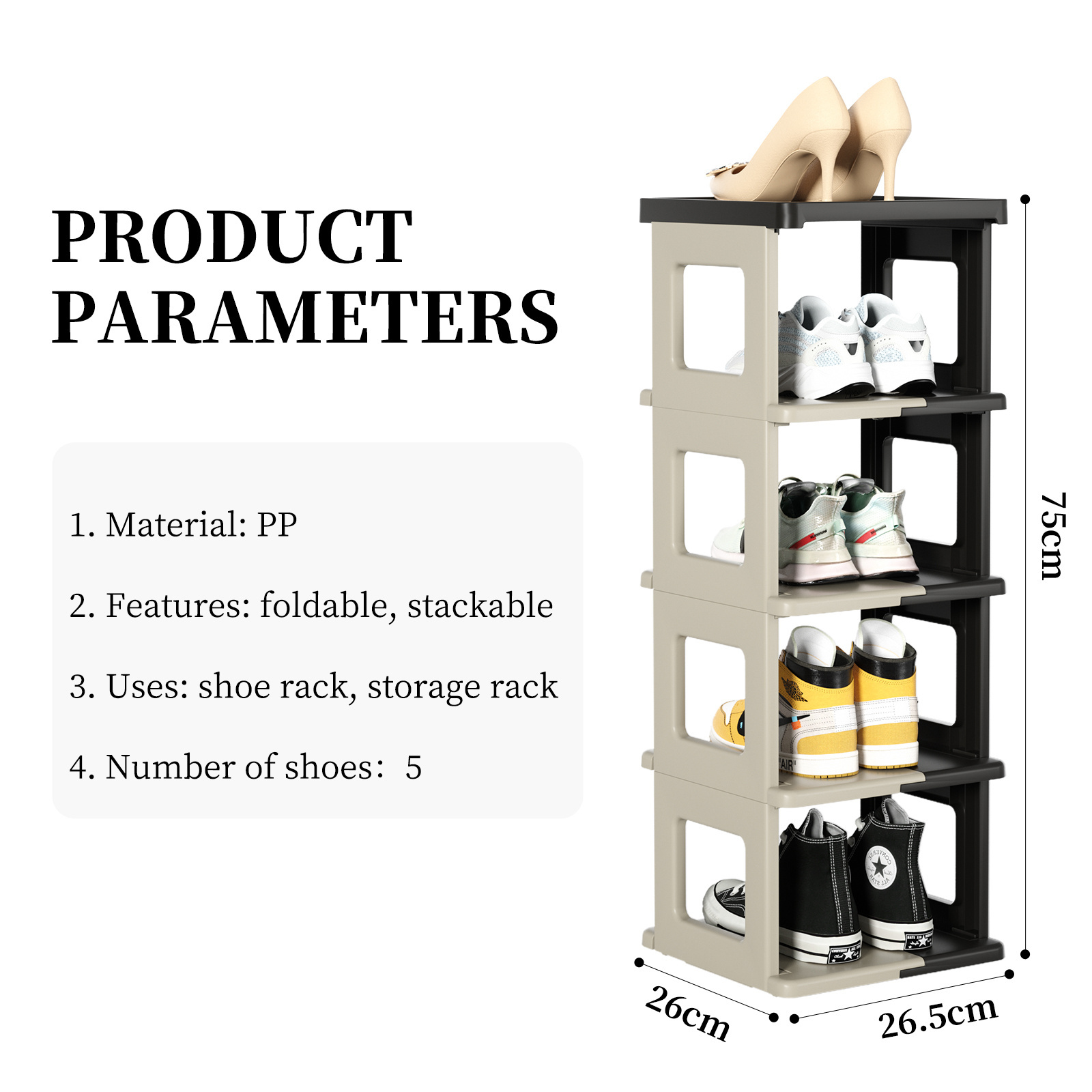 HAIXIN Plastic 5 Tiers Foldable Shoe Storage Rack Easy to Install Shoe Folding Storage Container Rack