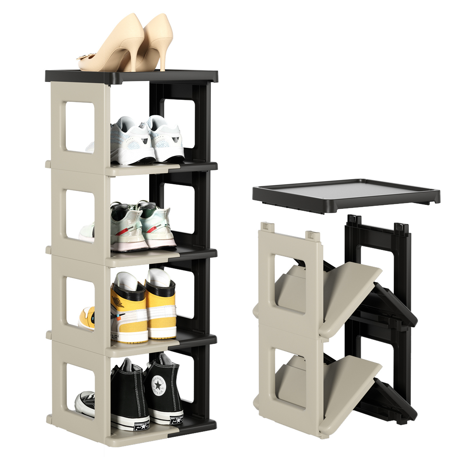 HAIXIN Plastic 5 Tiers Foldable Shoe Storage Rack Easy to Install Shoe Folding Storage Container Rack