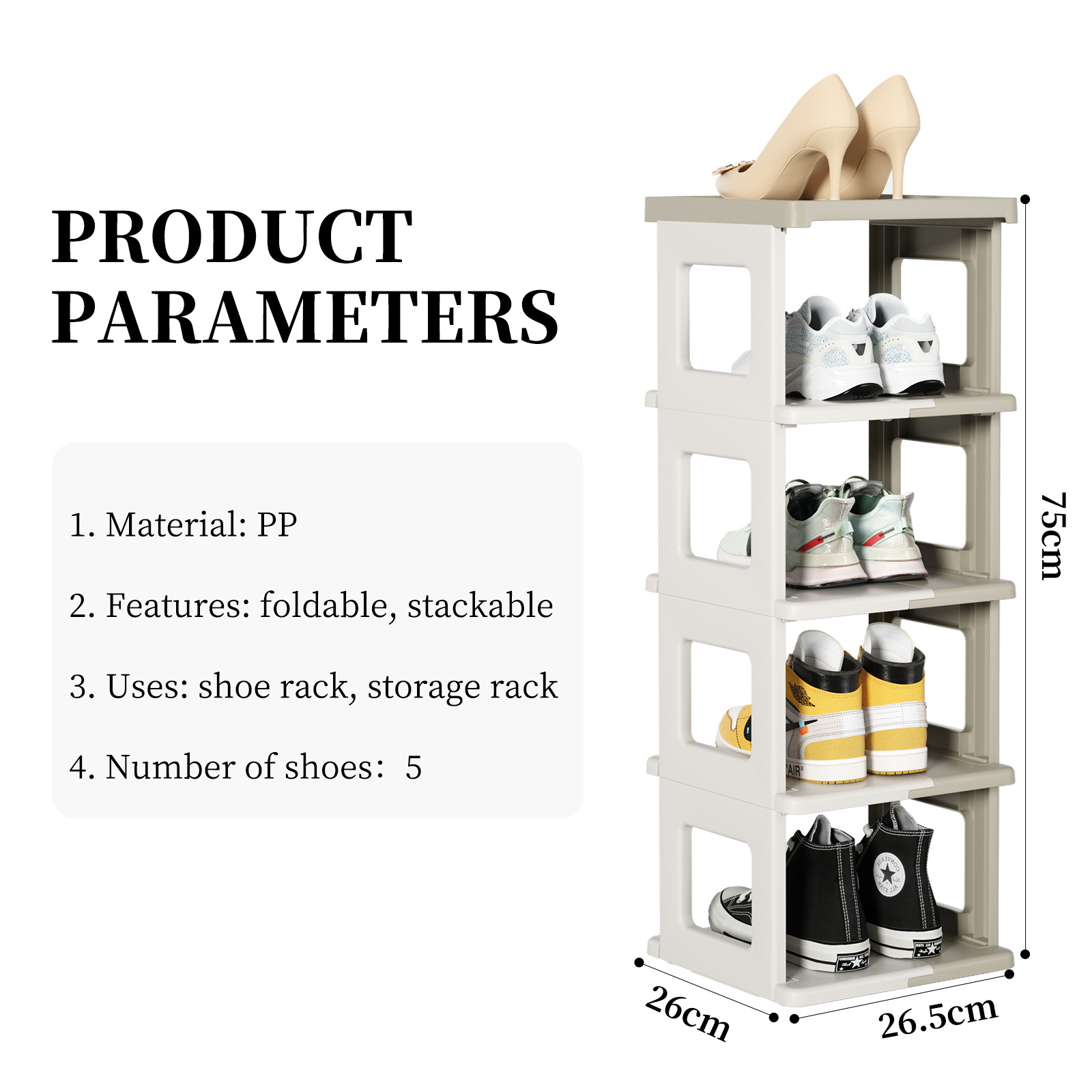 HAIXIN Collapsible 5 Tier Shoe Storage Cabinet Entryway Sneaker Rack Free Standing Shoe Racks Organizer for Men