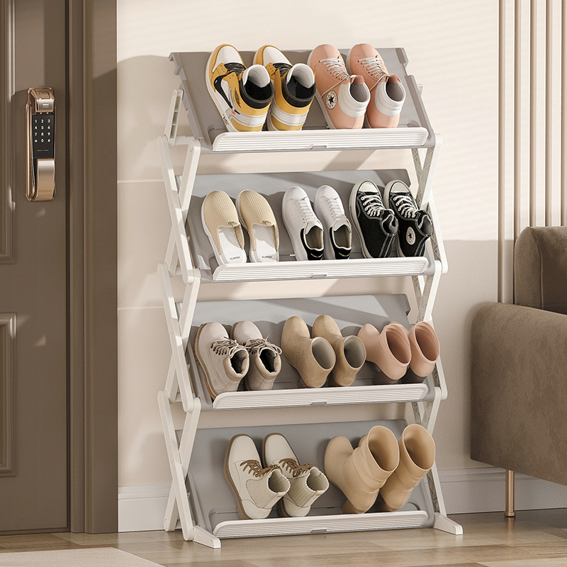 Double Options Collapsible Cabinet Plastic Shoe Rack with Multi Layers