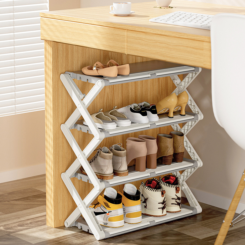 Double Options Collapsible Cabinet Plastic Shoe Rack with Multi Layers