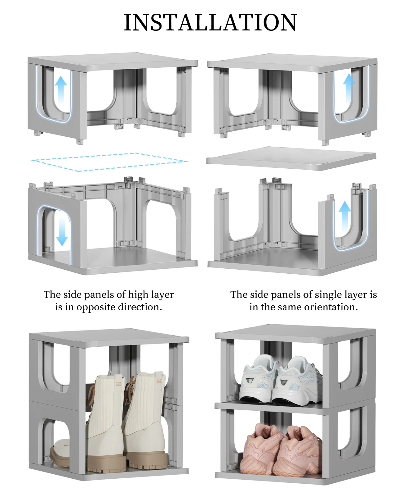 Free Combination Standing Vertical Shoe Tower Plastic Organizer For Closet Standing Shelves Sneaker Stackable Shoe Storage