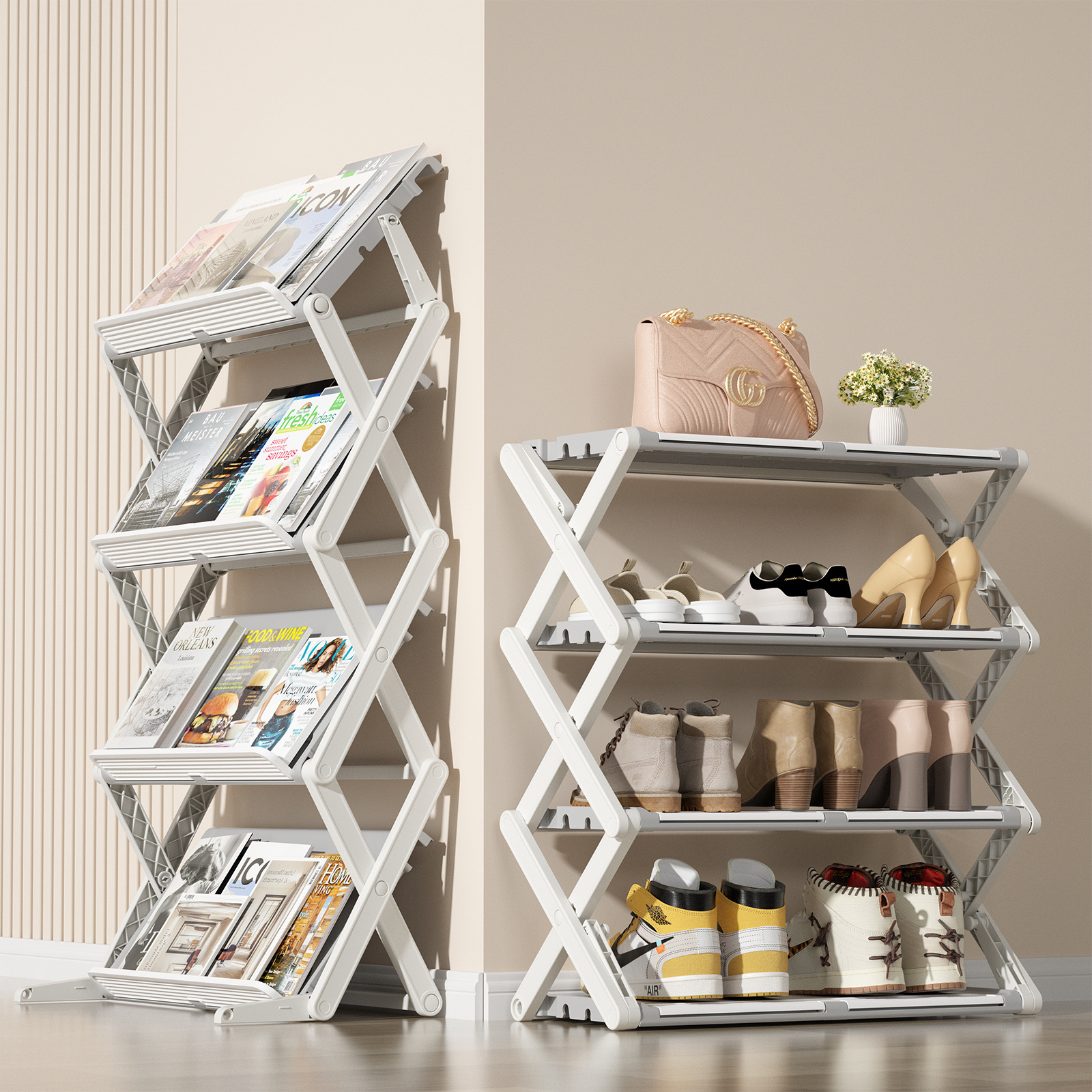 HAIXIN Plastic Shoe Rack Portable Shoe Rack Organizer Integrated Folding Free Installation Design