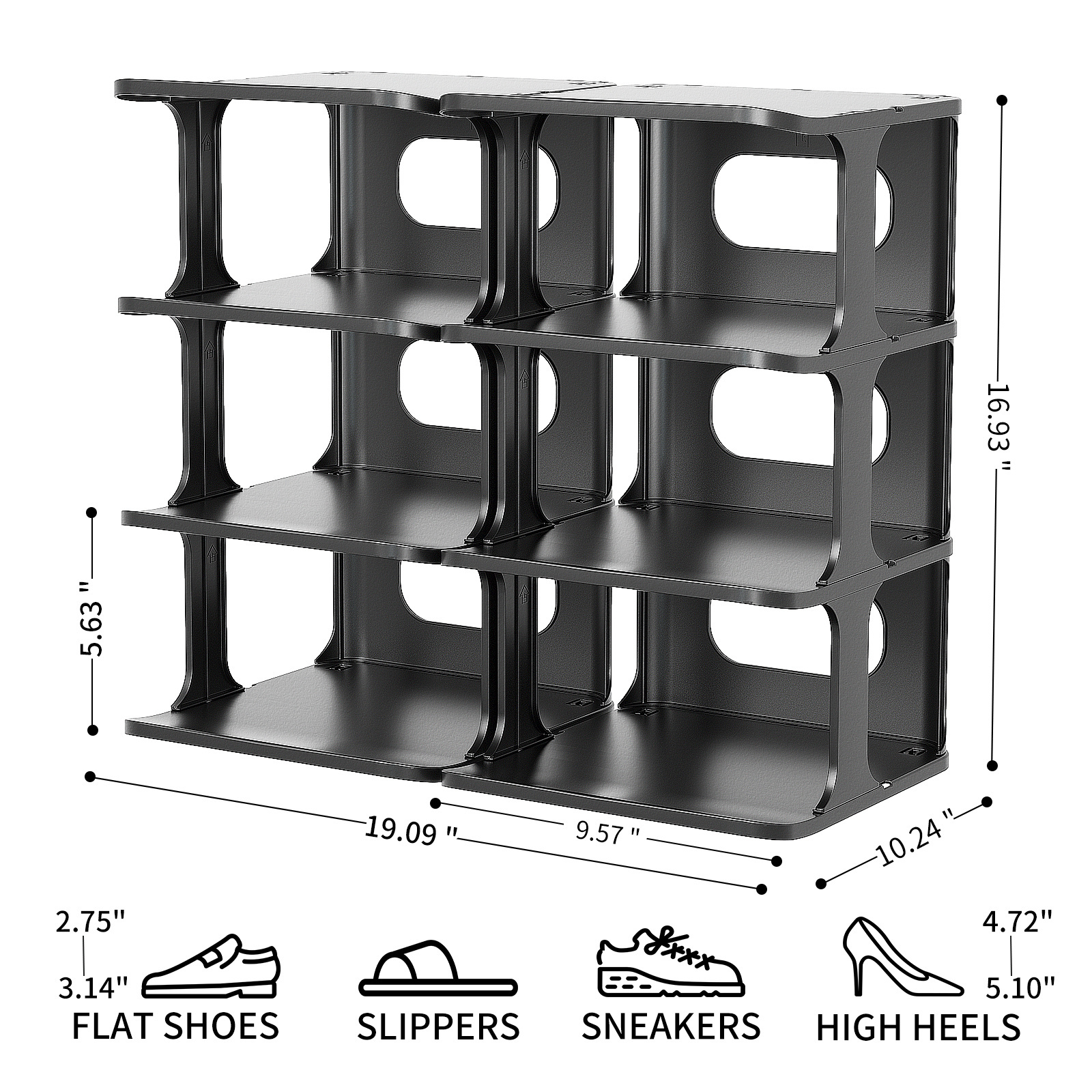 Haixin New Design Set Of 6 Black Plastic Modular Shoe Rack Stackable Storage Shoe Racks