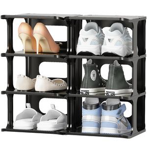 Haixin New Design Set Of 6 Black Plastic Modular Shoe Rack Stackable Storage Shoe Racks