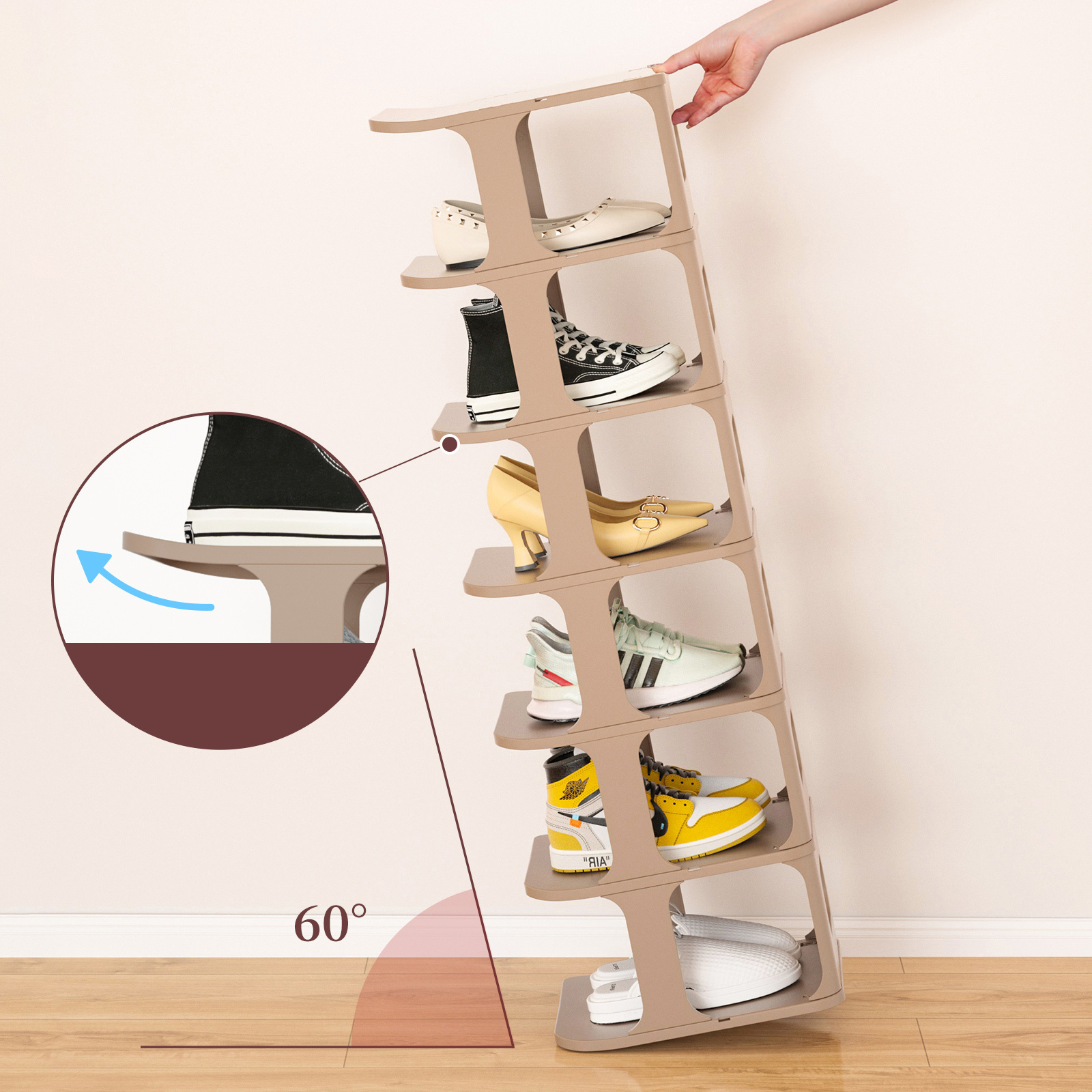 Free Standing 4 Layer Save Space For Home Use Plastic Vertical Narrow Shoes Organizers Storage Display Rack