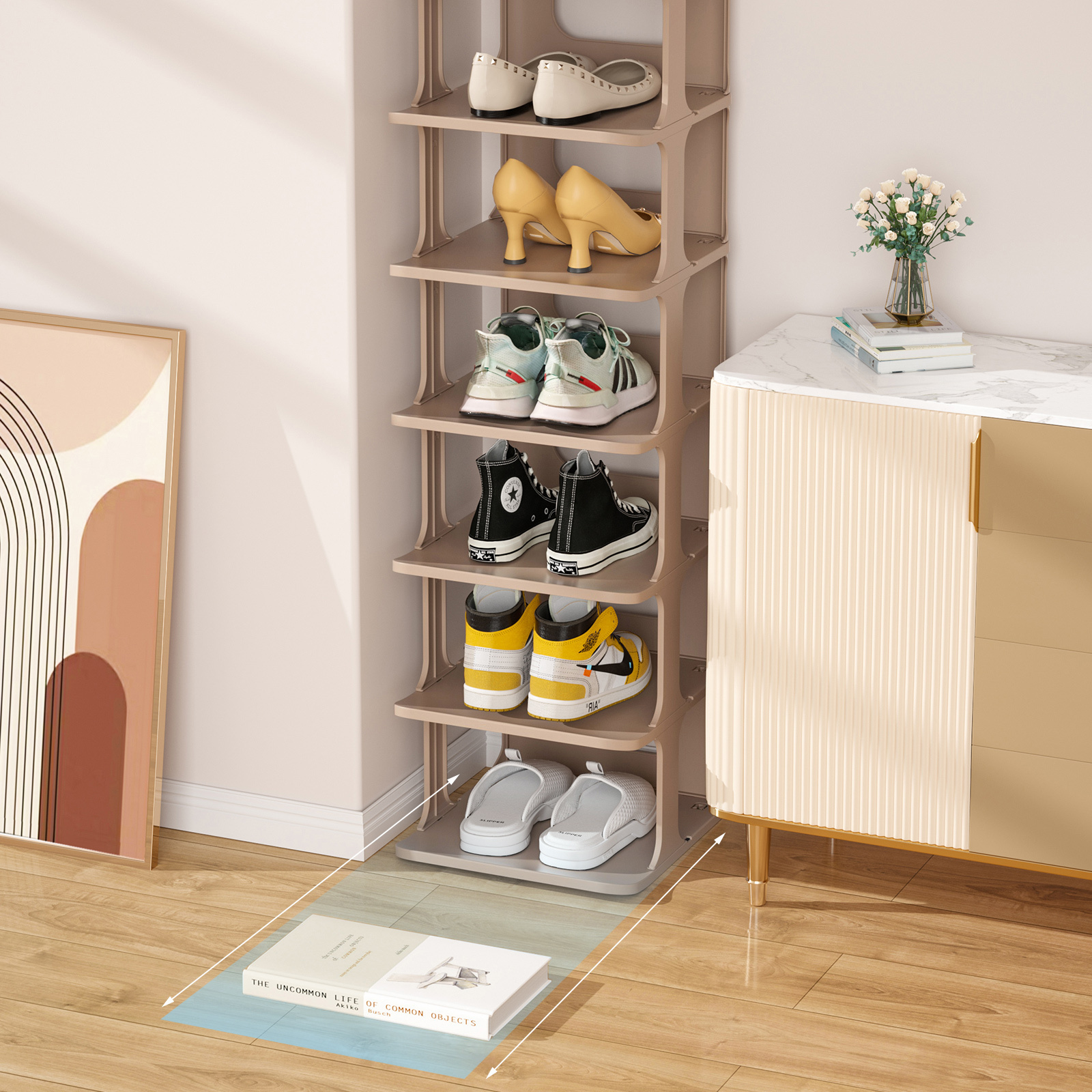 Free Standing 4 Layer Save Space For Home Use Plastic Vertical Narrow Shoes Organizers Storage Display Rack