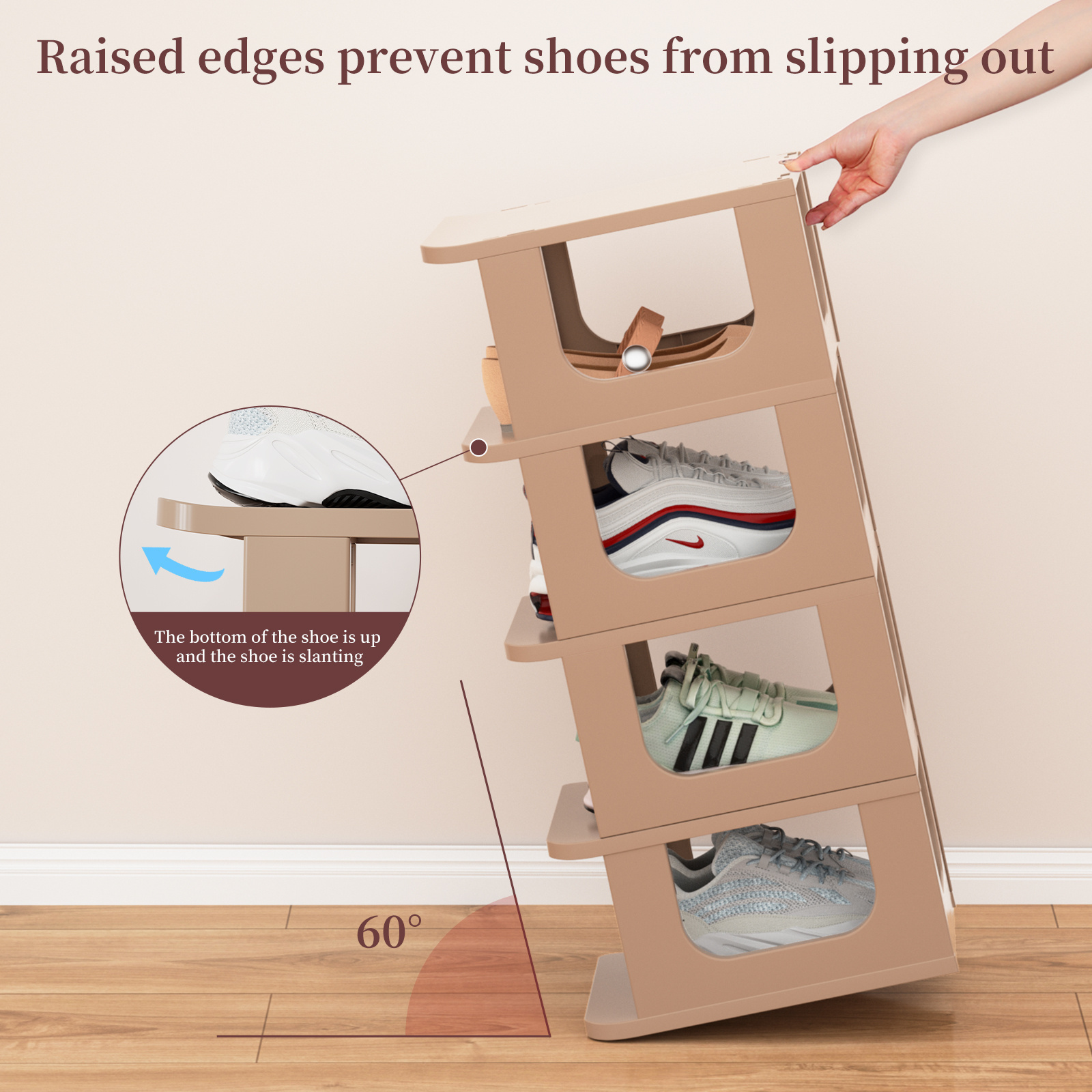 Narrow Shelves Space Saving Cubby For Dorm Plastic Stackable Shoe Storage Organizer Cabinet Foldable Shoe Rack Shelf