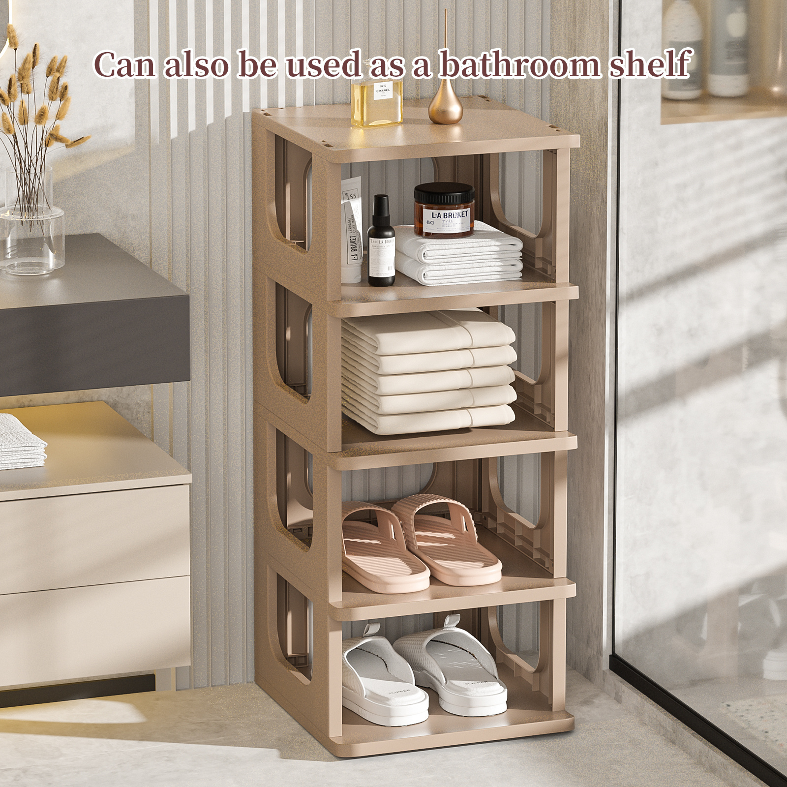 Narrow Shelves Space Saving Cubby For Dorm Plastic Stackable Shoe Storage Organizer Cabinet Foldable Shoe Rack Shelf