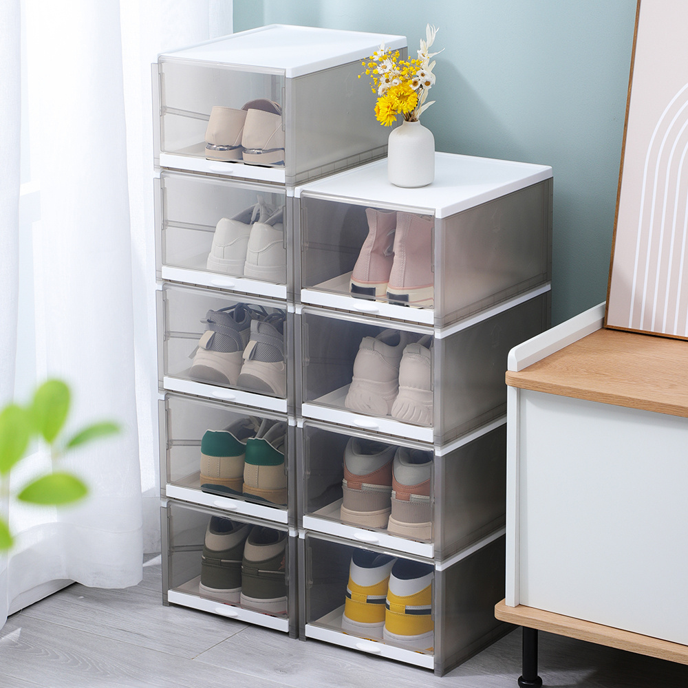 Push-Pull Clear Shoe Boxes Stackable Shoe Organizer for Closet Shoes Storage for Entryway/Drop Front Under Bed