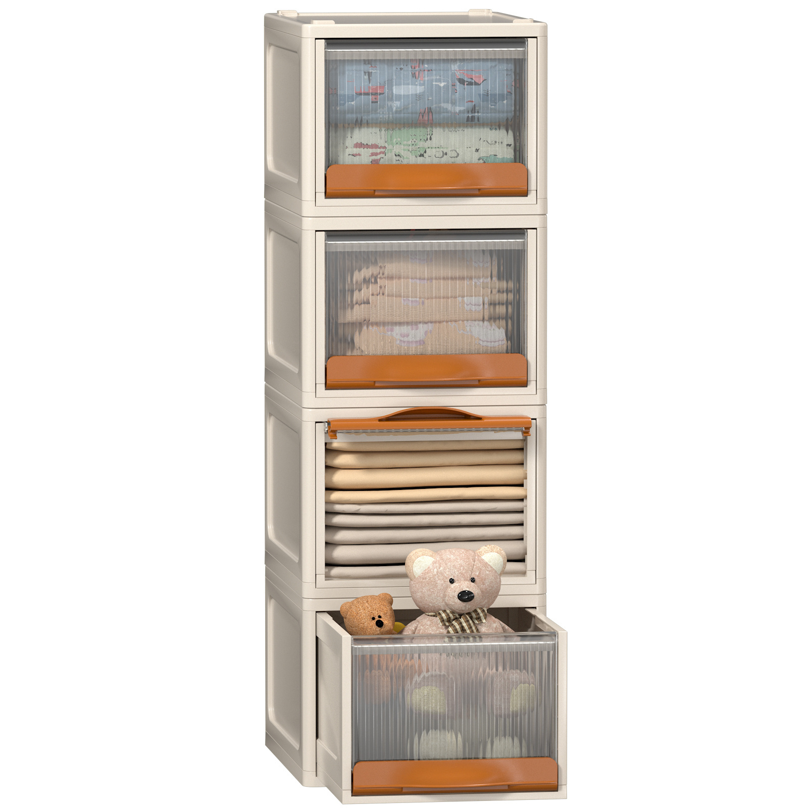 Clear Flip Door Stackable Plastic Storage Bins With Drawers Collapsible Wardrobe Clothes Organizer Cabinet