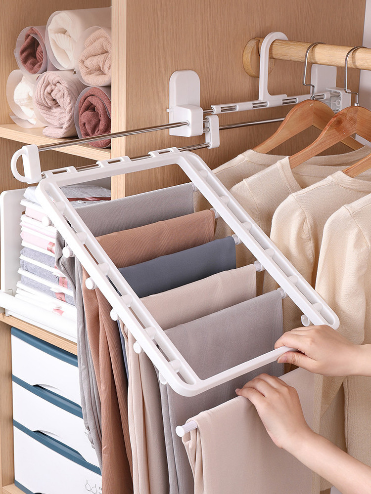 Exclusive Design Functional Hanger  Multi-layer Pants Retractable-wall Trousers Rack For Closet Organizer