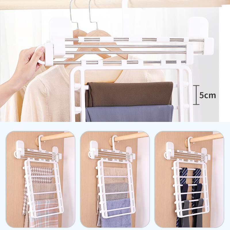 Exclusive Design Functional Hanger  Multi-layer Pants Retractable-wall Trousers Rack For Closet Organizer