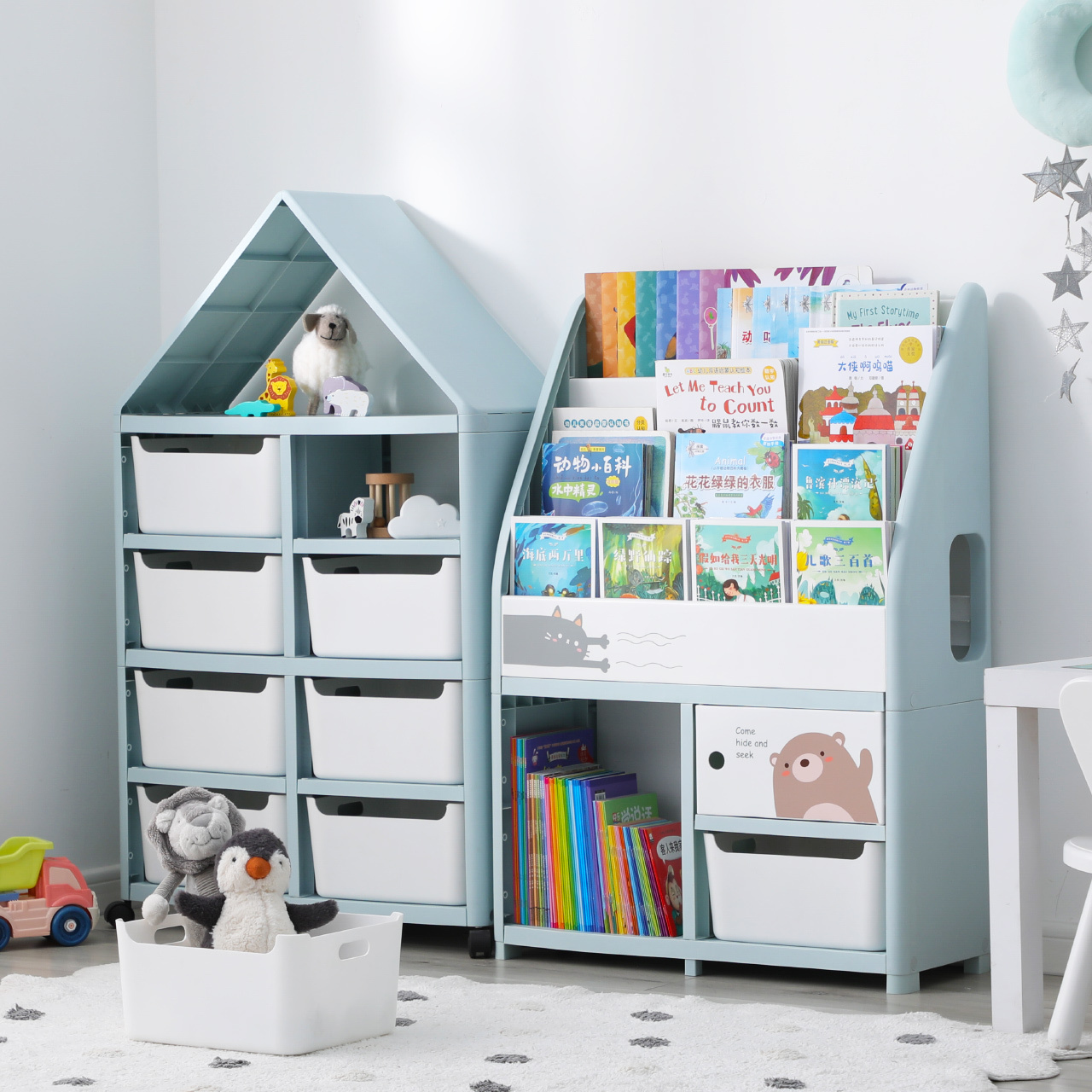 Haixin Easy Installation Plastic Stackable Movable Box Baby Kindergarten Use Book Sundries Drawer Storage Cabinet