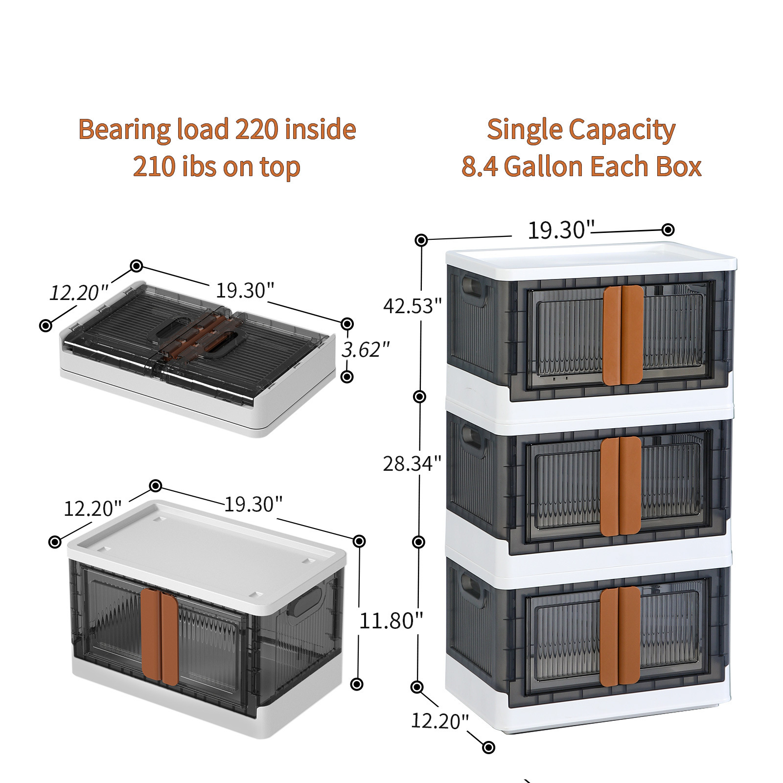 HAIXIN 3Pack Plastic Storage Cabinet Organizer Folding Storage Box Collapsible Storage Organizers