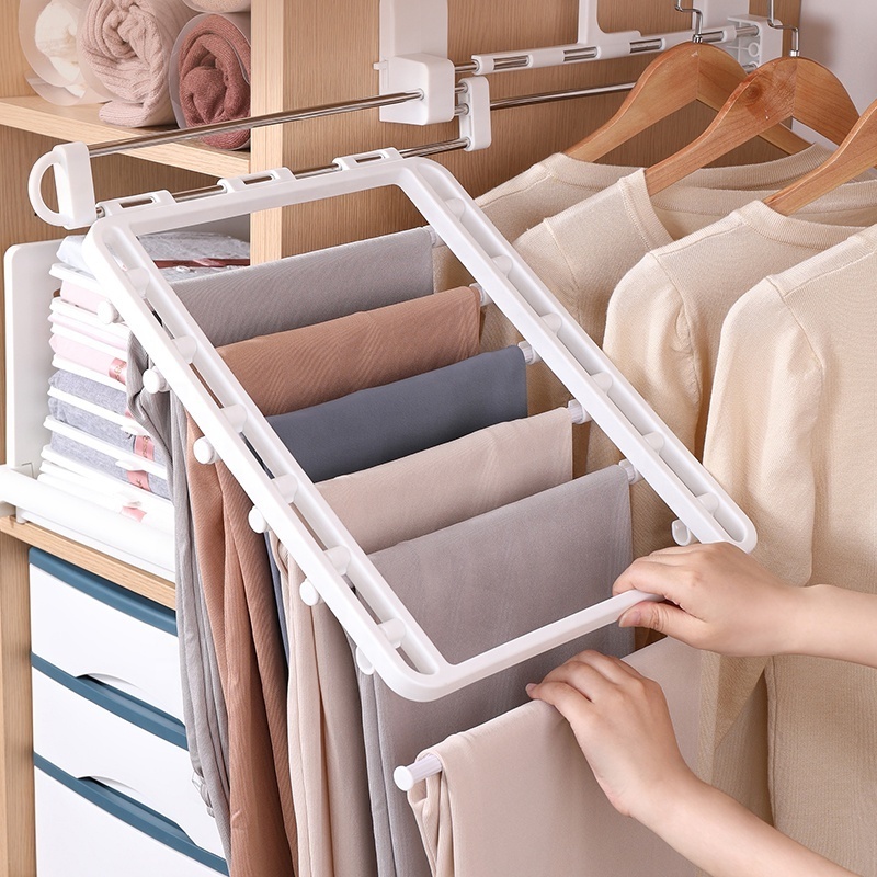 New Arrival Haixin Functional Multi-layer Pants Hanger Retractable-wall Trousers Rack For Pants Jeans