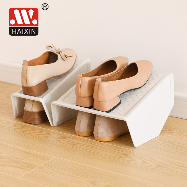 Haixin Plastic Double Decker Shoe Slot Organizer Anti-Skid Design Ladies High Heel Racks Holder