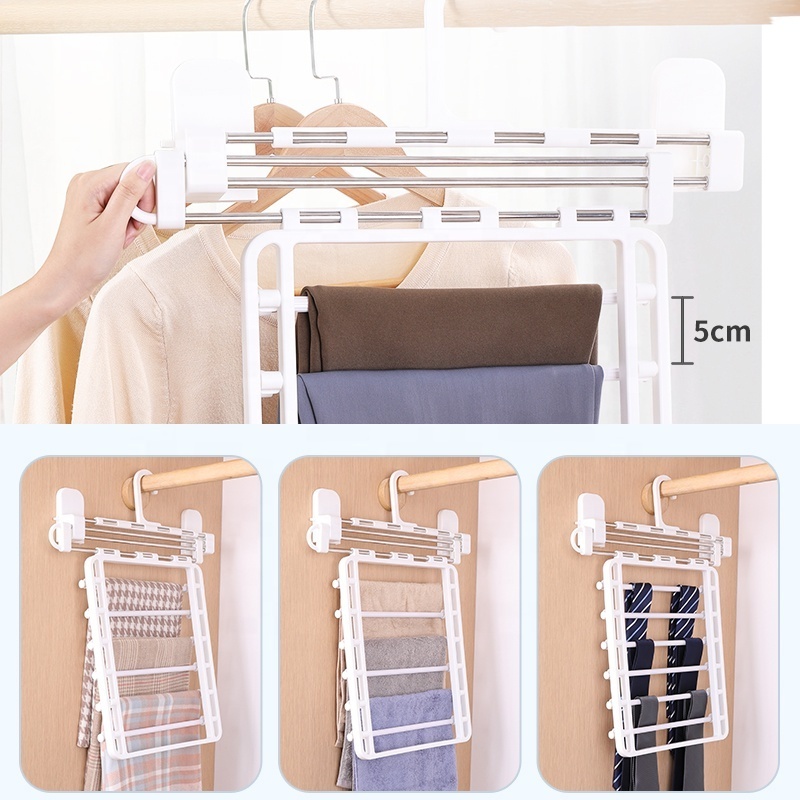 New Arrival Haixin Functional Multi-layer Pants Hanger Retractable-wall Trousers Rack For Pants Jeans