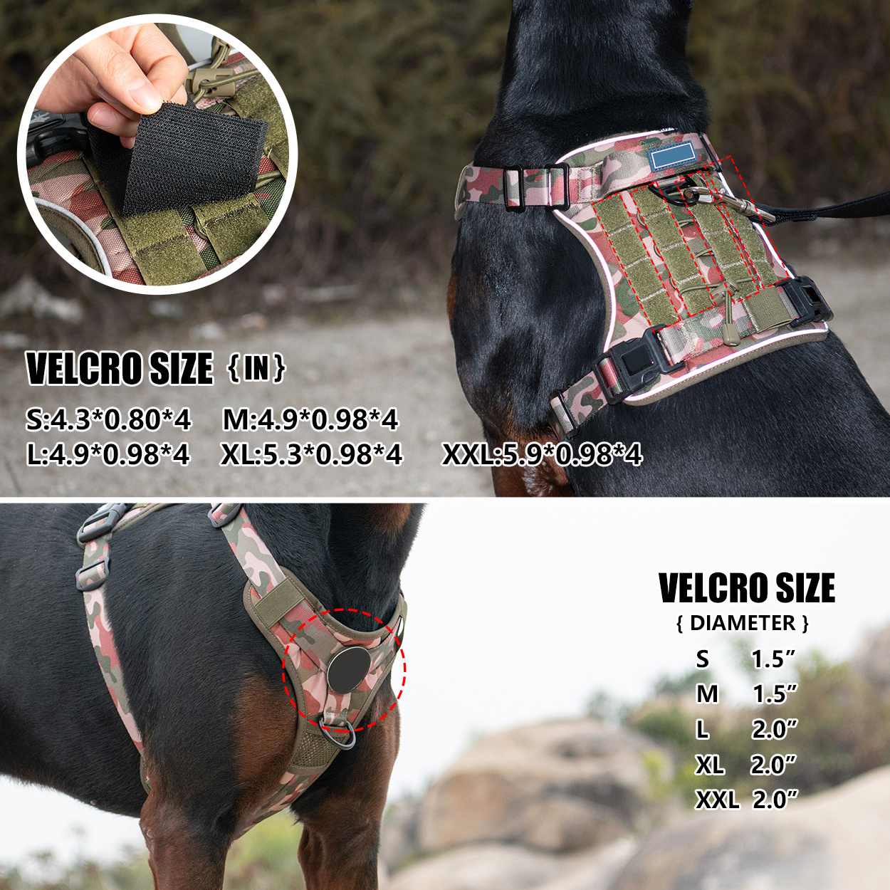 Hanyang Custom Durable Reflective Pet Tactical Vest Harness Heavy Duty Outdoor Pet Training Chest Dog Harness with Backpack Bag