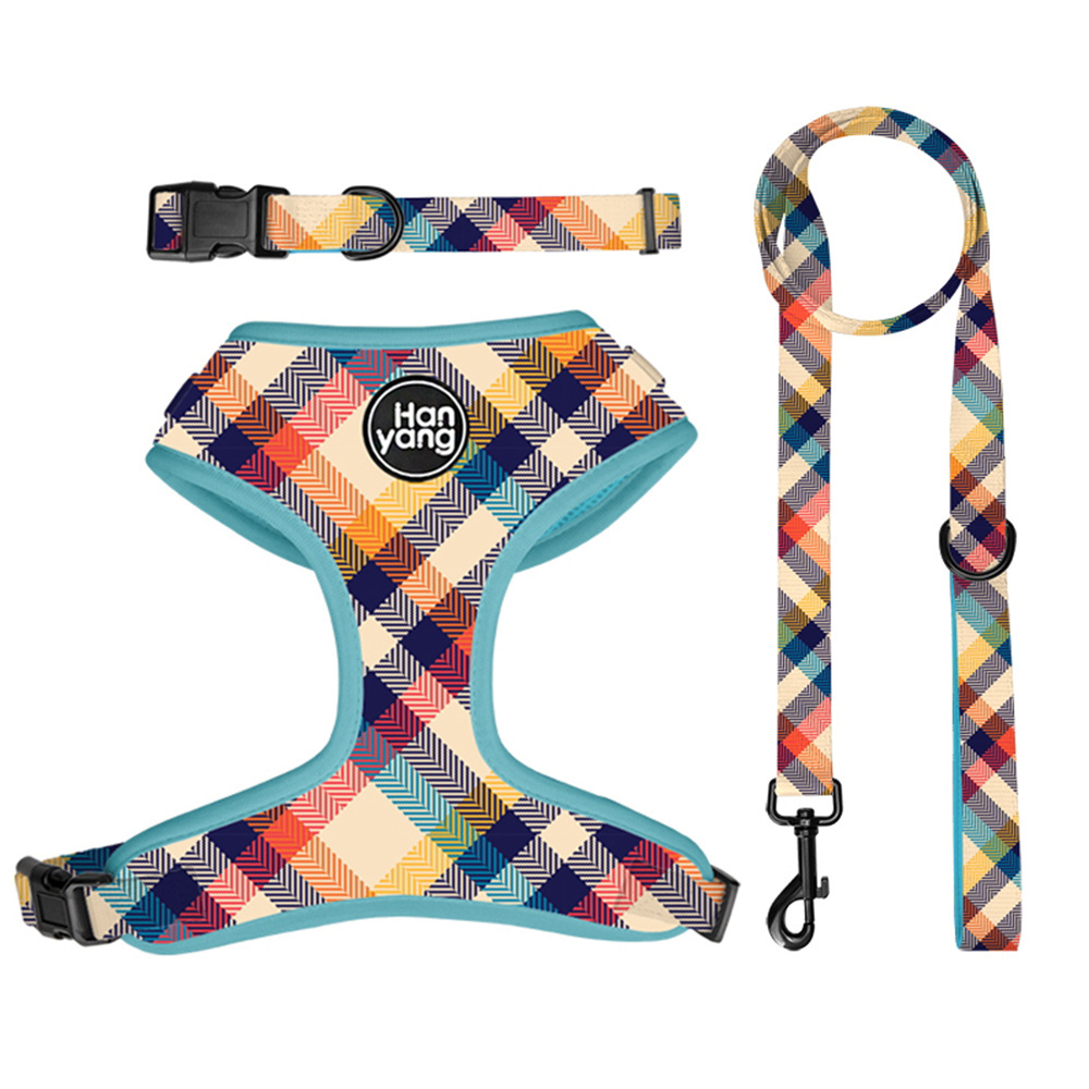 Hanyang OEM Custom Wholesale Neoprene Adjustable Pet Harness Reversible Dog Harness Set Luxury Design Custom Dog Harness