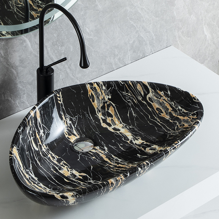 Modern Bathroom Countertop Art Design Sink Wash Hand Lavatory Water Transfer Printing Triangular Basin