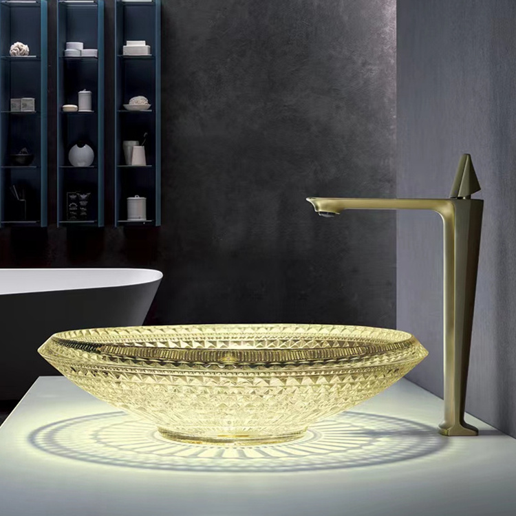 High quality art basin bathroom modern sink Hotel Restaurant Luxury clear glass wash basin for cabinet