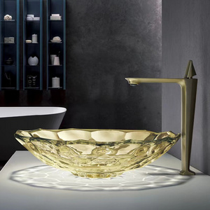 High quality art basin bathroom modern sink Hotel Restaurant Luxury clear glass wash basin for cabinet