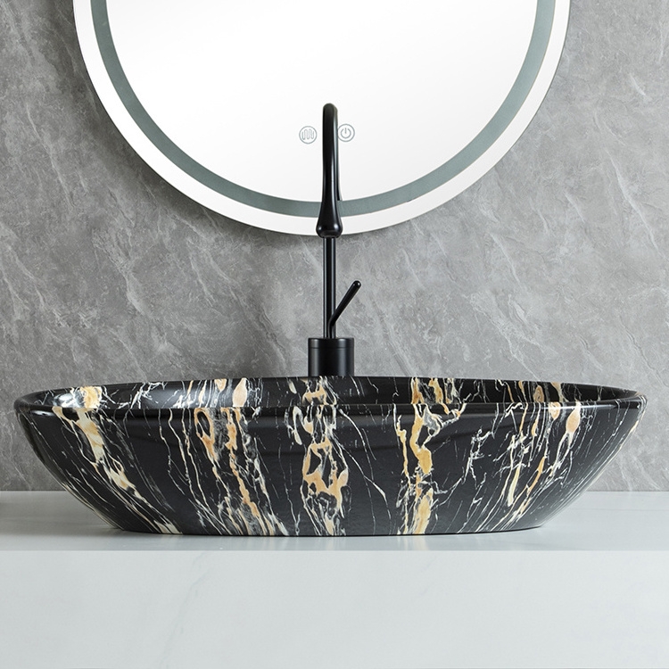 Modern Bathroom Countertop Art Design Sink Wash Hand Lavatory Water Transfer Printing Triangular Basin