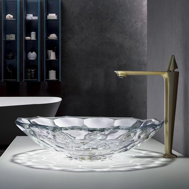 High quality art basin bathroom modern sink Hotel Restaurant Luxury clear glass wash basin for cabinet