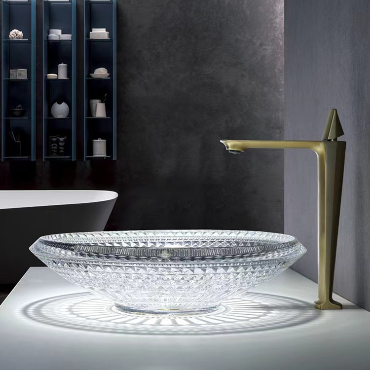 High quality art basin bathroom modern sink Hotel Restaurant Luxury clear glass wash basin for cabinet