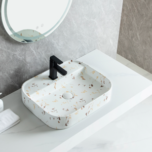 Bathroom Porcelain Waterstone Color Art Sink Counter Top Hand Wash Marble basin Luxury Handmade Ceramic Wash Basin with Faucet