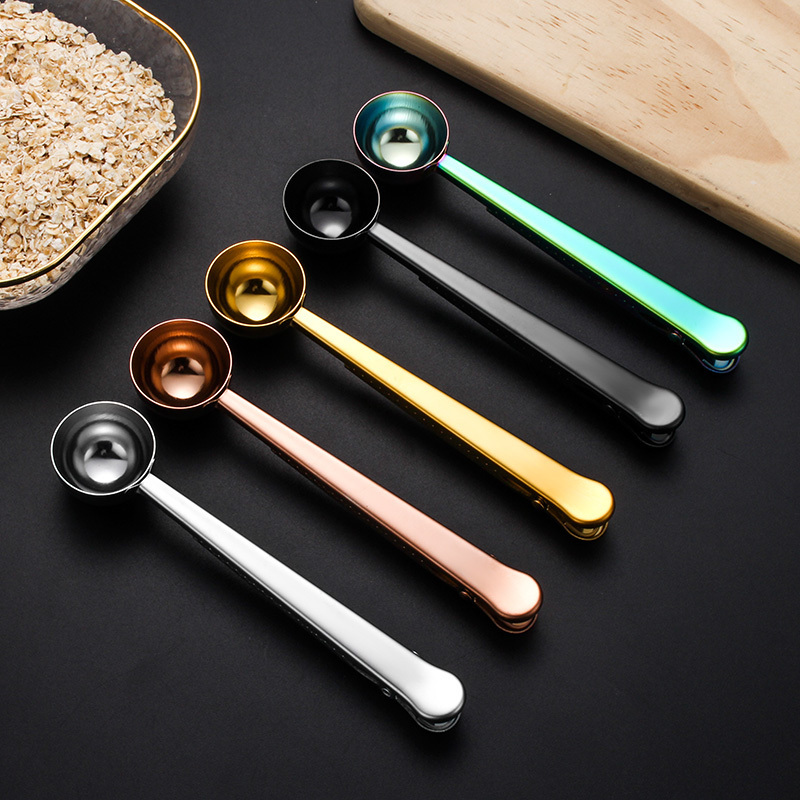 Mirror Food Grade Metal Coffee Scoop Gold Stainless Steel Metal Coffee Measuring Spoon Scoop With Bag Clip with Gift Box/Case