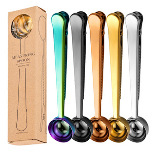 Mirror Food Grade Metal Coffee Scoop Gold Stainless Steel Metal Coffee Measuring Spoon Scoop With Bag Clip with Gift Box/Case