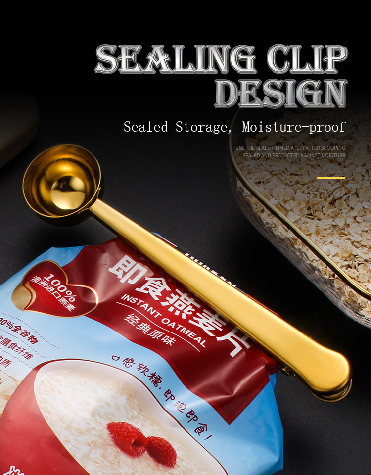 Mirror Food Grade Metal Coffee Scoop Gold Stainless Steel Metal Coffee Measuring Spoon Scoop With Bag Clip with Gift Box/Case