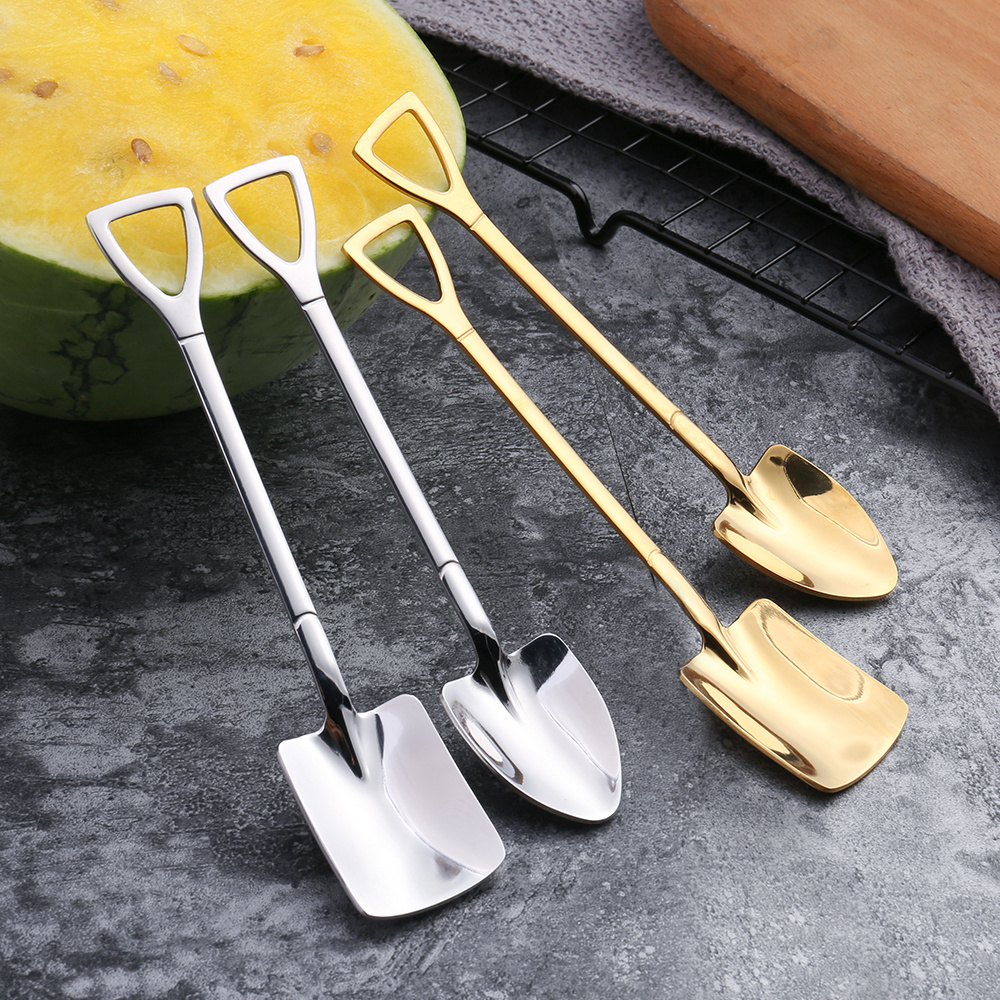 INS Creative Design Shovel Spoon 304 Stainless Steel Spoon Fruit Dessert Ice Cream Sugar Coffee Tea Spoon