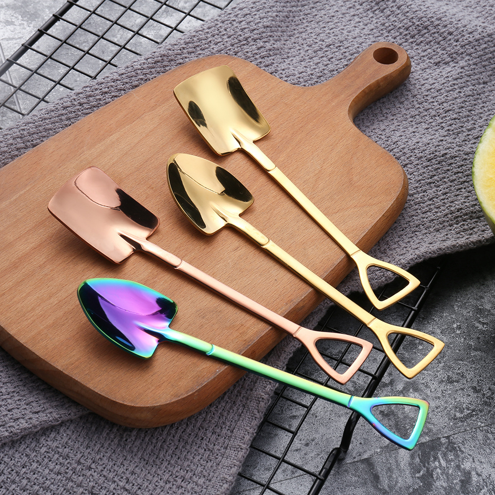 INS Creative Design Shovel Spoon 304 Stainless Steel Spoon Fruit Dessert Ice Cream Sugar Coffee Tea Spoon