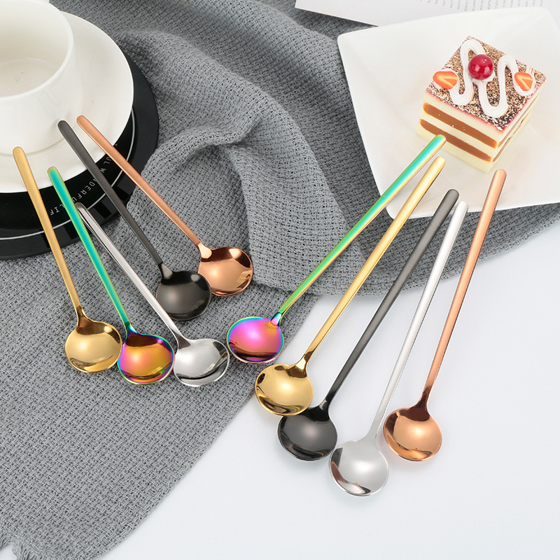 2023 Popular Coffee Spoon Custom Mini Small Long Handled 304 Stainless Steel Rose Gold Teaspoon Metal Dessert Tea Spoon