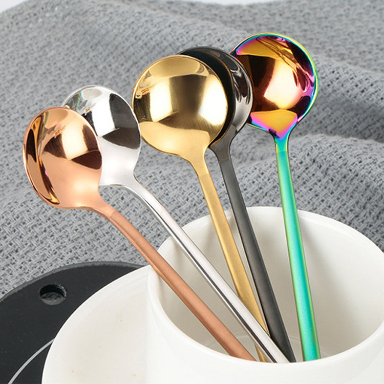 2023 Popular Coffee Spoon Custom Mini Small Long Handled 304 Stainless Steel Rose Gold Teaspoon Metal Dessert Tea Spoon