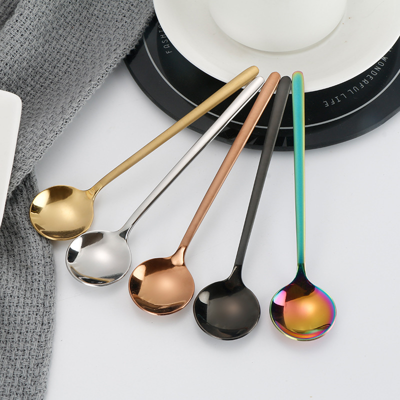 2023 Popular Coffee Spoon Custom Mini Small Long Handled 304 Stainless Steel Rose Gold Teaspoon Metal Dessert Tea Spoon