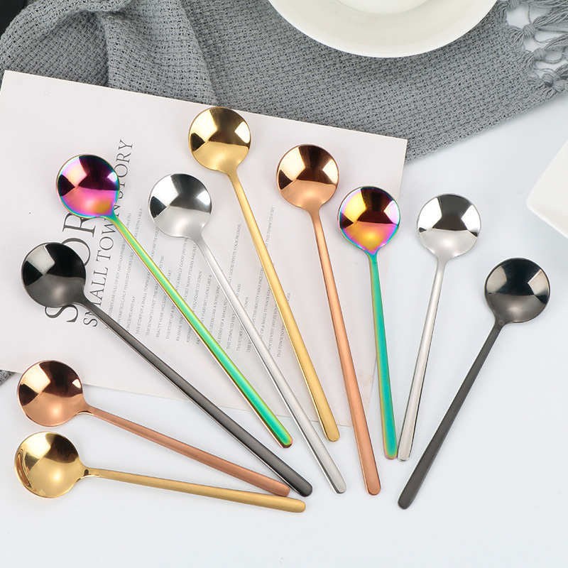 2023 Popular Coffee Spoon Custom Mini Small Long Handled 304 Stainless Steel Rose Gold Teaspoon Metal Dessert Tea Spoon