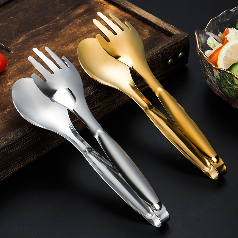 Gold plated serving utensils salad bread meat serving buffet tongs stainless steel food tongs for kitchen accessories