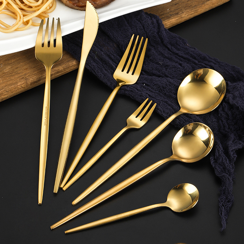 Wholesale Bulk Luxury Wedding Knife Spoon Fork Gold Plated Flatware Stainless Steel Portuguese Cutlery Set