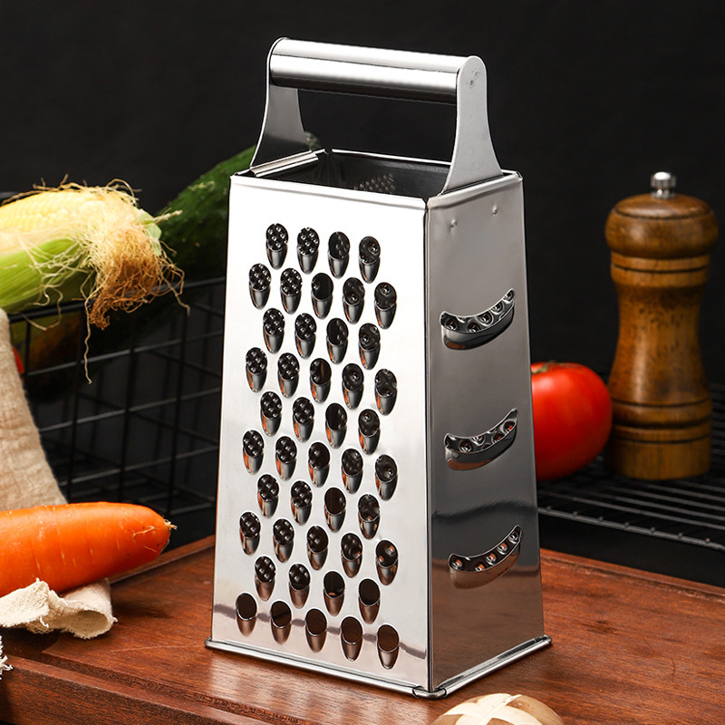 Professional Box Grater Stainless Steel 4-Sided Hand Vegetable Slicer Cheese Grater with Handle