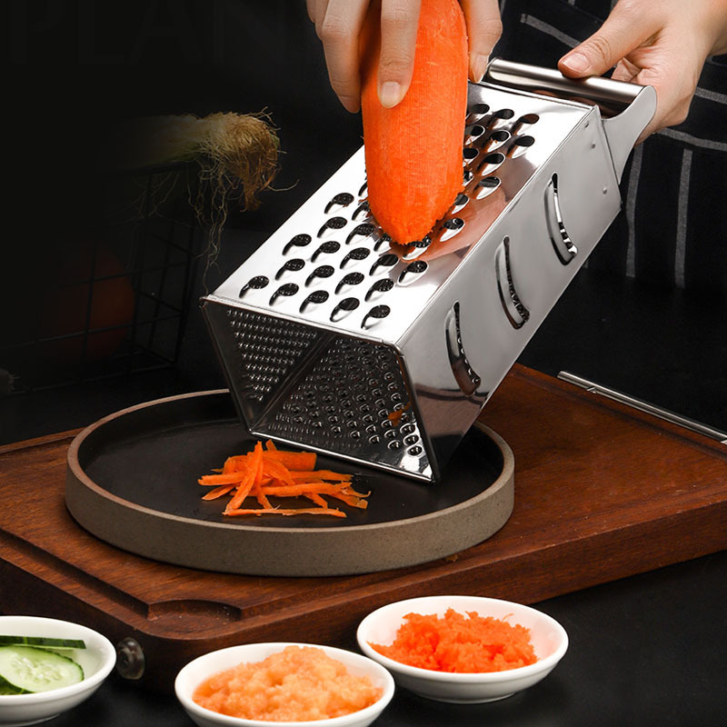 Professional Box Grater Stainless Steel 4-Sided Hand Vegetable Slicer Cheese Grater with Handle