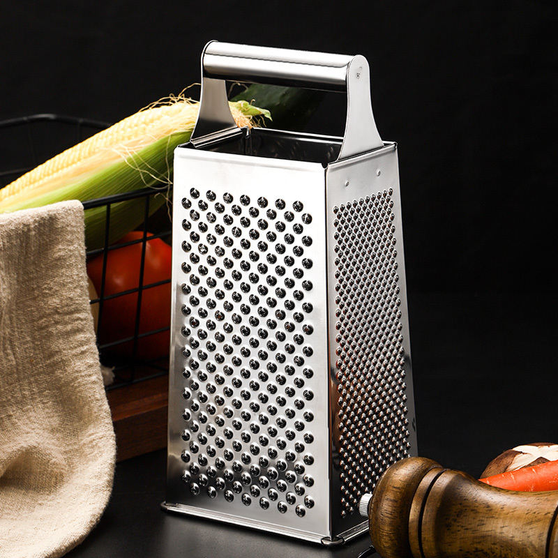 Professional Box Grater Stainless Steel 4-Sided Hand Vegetable Slicer Cheese Grater with Handle