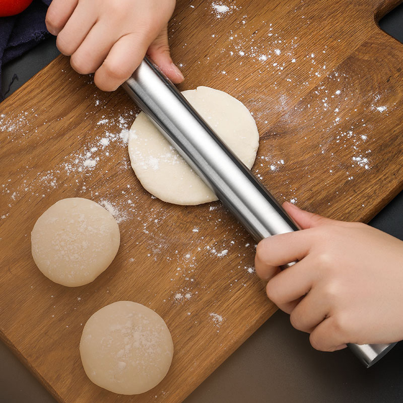 Reusable SUS304 Food Grade Not Sticky French Dough Rolling Pin Smooth Stainless Steel Rolling Pin for Kitchen Baking