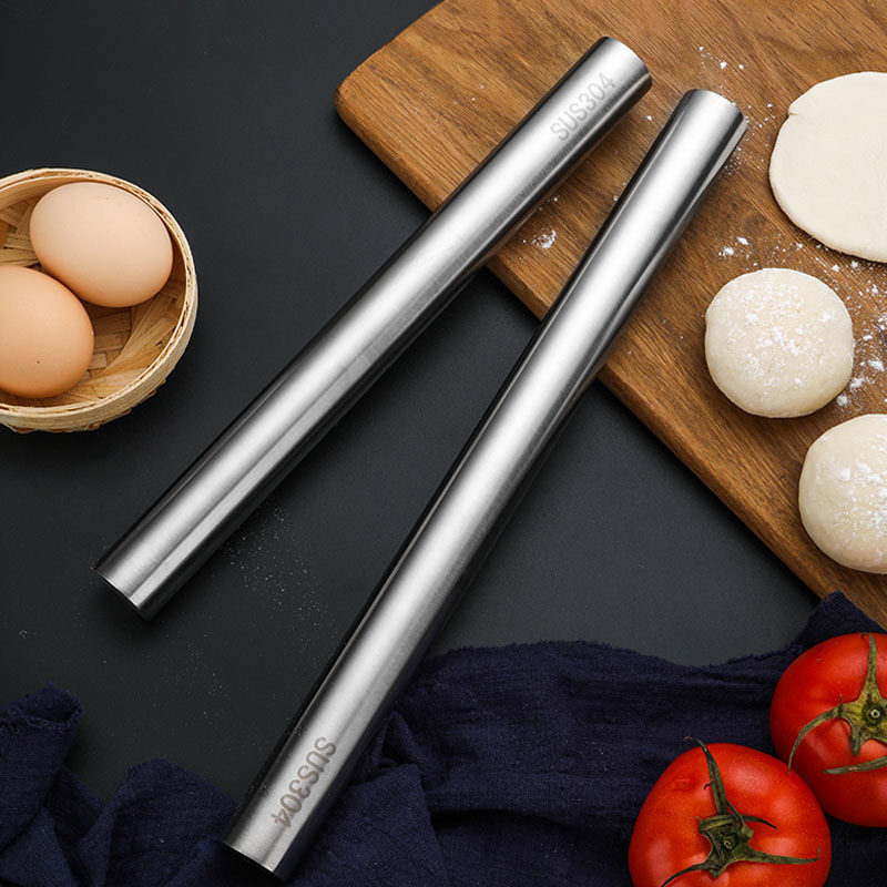 Reusable SUS304 Food Grade Not Sticky French Dough Rolling Pin Smooth Stainless Steel Rolling Pin for Kitchen Baking