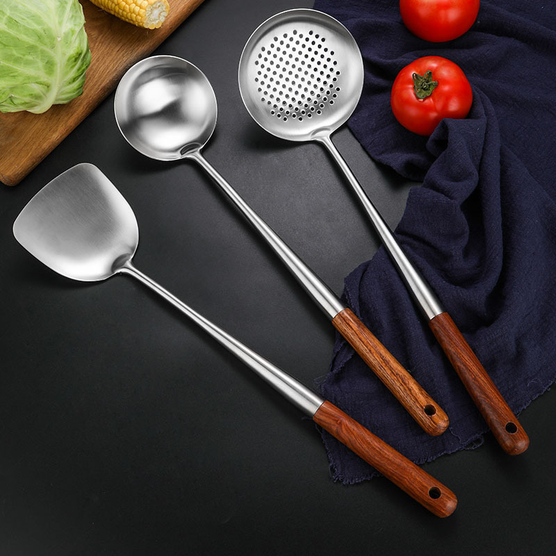 New Kitchen Utensils Kitchenware Cooking Tools 18/10 Stainless Steel Wok Spatula with wooden handle