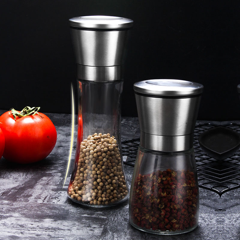 Kitchen Gadget Glass Spice Bottle Adjustable Manual Pepper Grinder Mill Stainless Steel Salt and Pepper Grinder